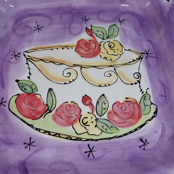 Julia Junkin Certified International Cake Plate – Hand-Painted Roses & Quote - Picture 4 of 10